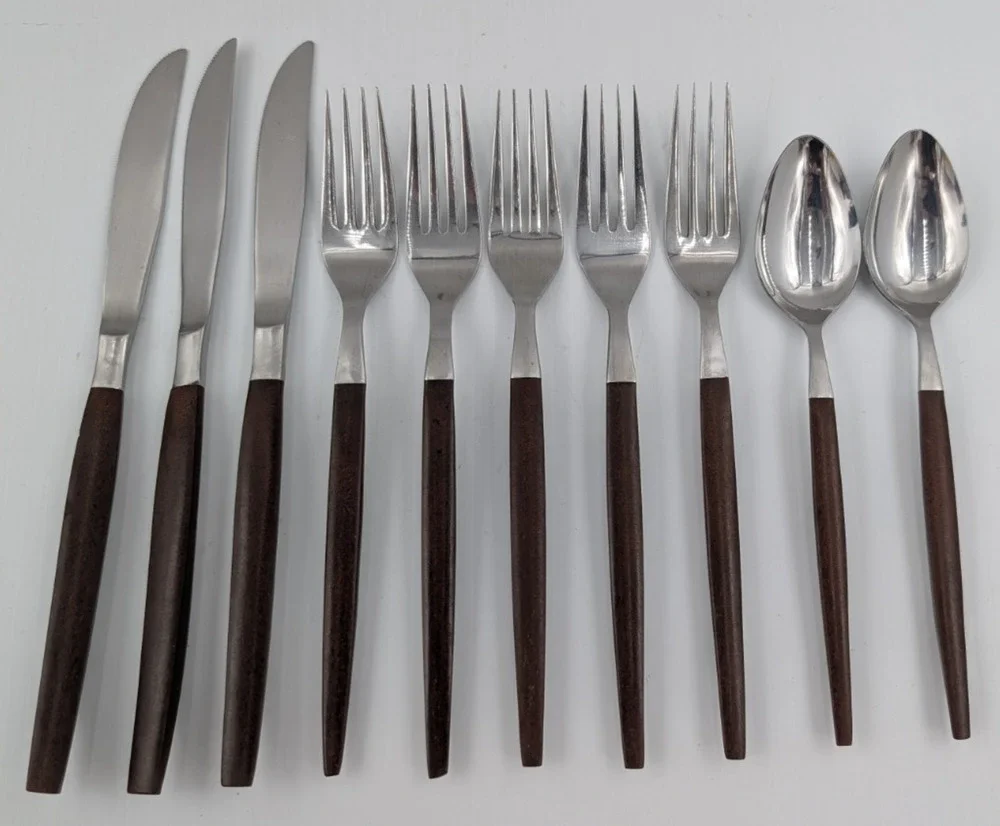 Epic Forged Stainless Brown Flatware MCM 10 Pieces Spoons Forks Knives